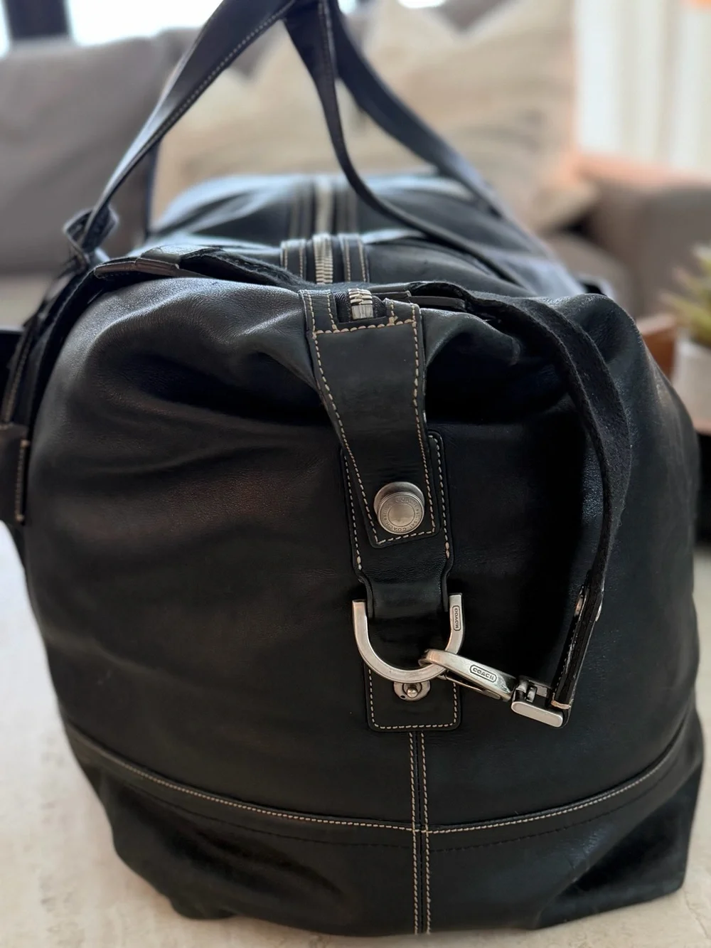 Coach Black Leather Duffel Bag for Men